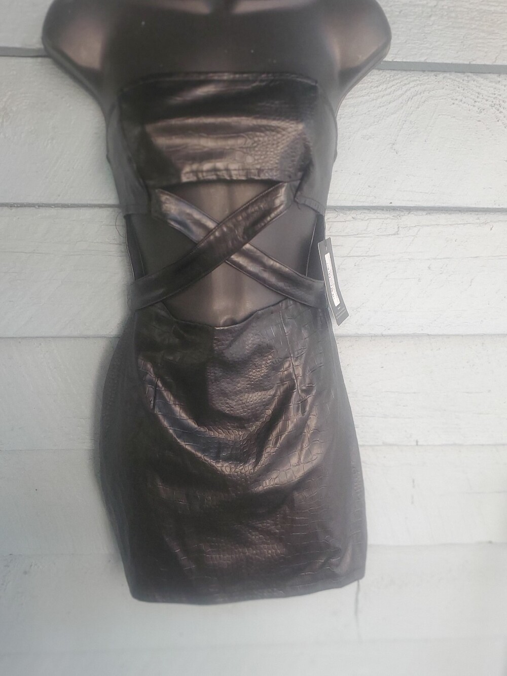 PrettyLittleThing Black Faux-Leather Cutout Mini Dress